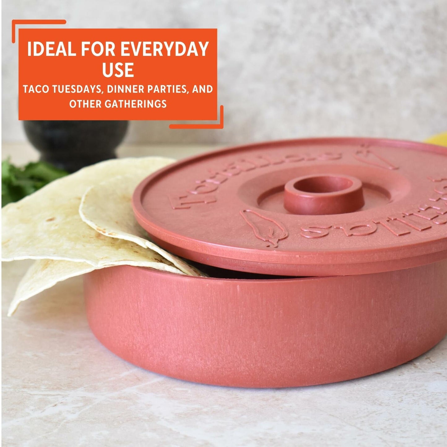 Imusa 8in Plastic Tortilla Warmer, Terracotta Color, Traditional Mexican Server for Keeping Tortillas, Wraps, and Flatbreads Warm