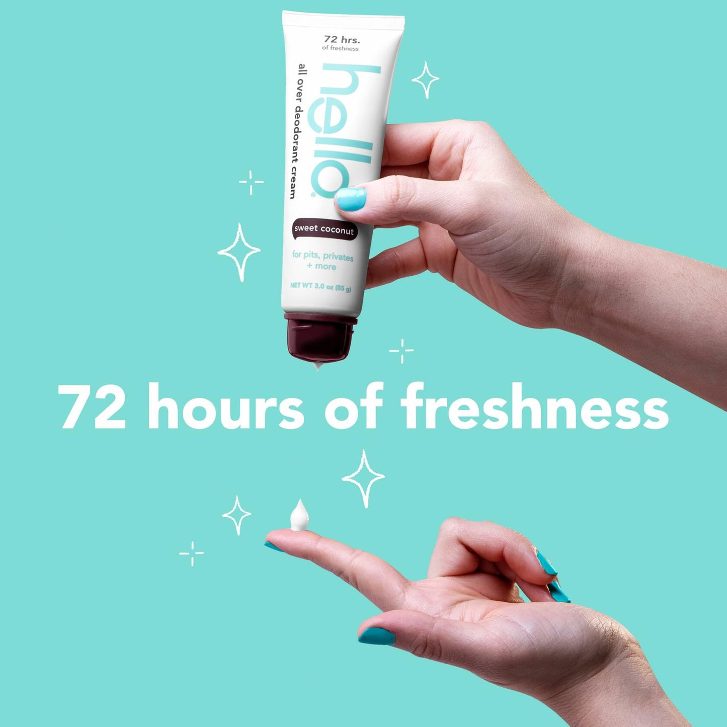 hello All Over Sweet Coconut Deodorant Cream, Aluminum Free Deodorant Cream for Pits, Privates + More, Offers 72 Hours of Freshness, Safe for Sensitive Skin, Vegan, 1 Pack, 3 Oz Tube