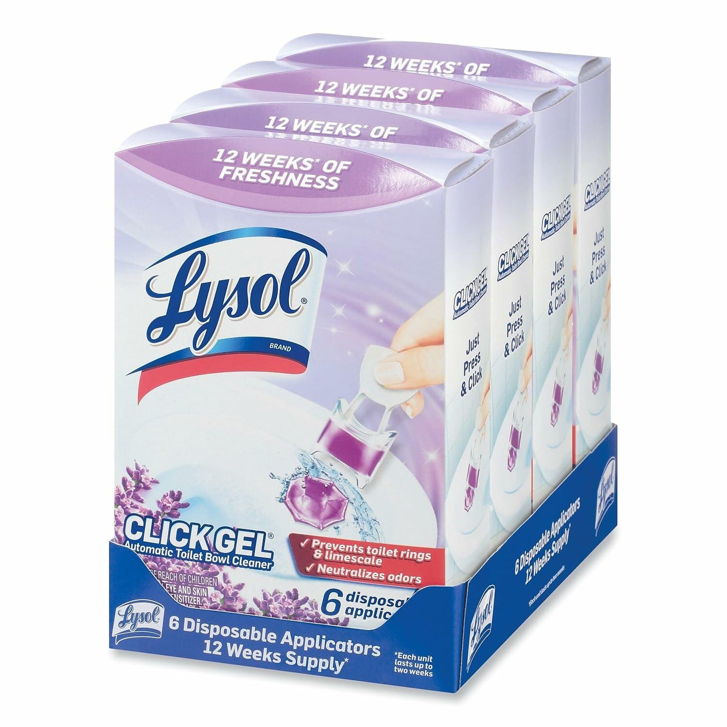 Lysol Click Gel Automatic Toilet Bowl Cleaner, Toilet Gel Stamp, Toilet Freshener, Bathroom Essentials, Refreshing Lavender Scent, 6 Count (Pack of 1)