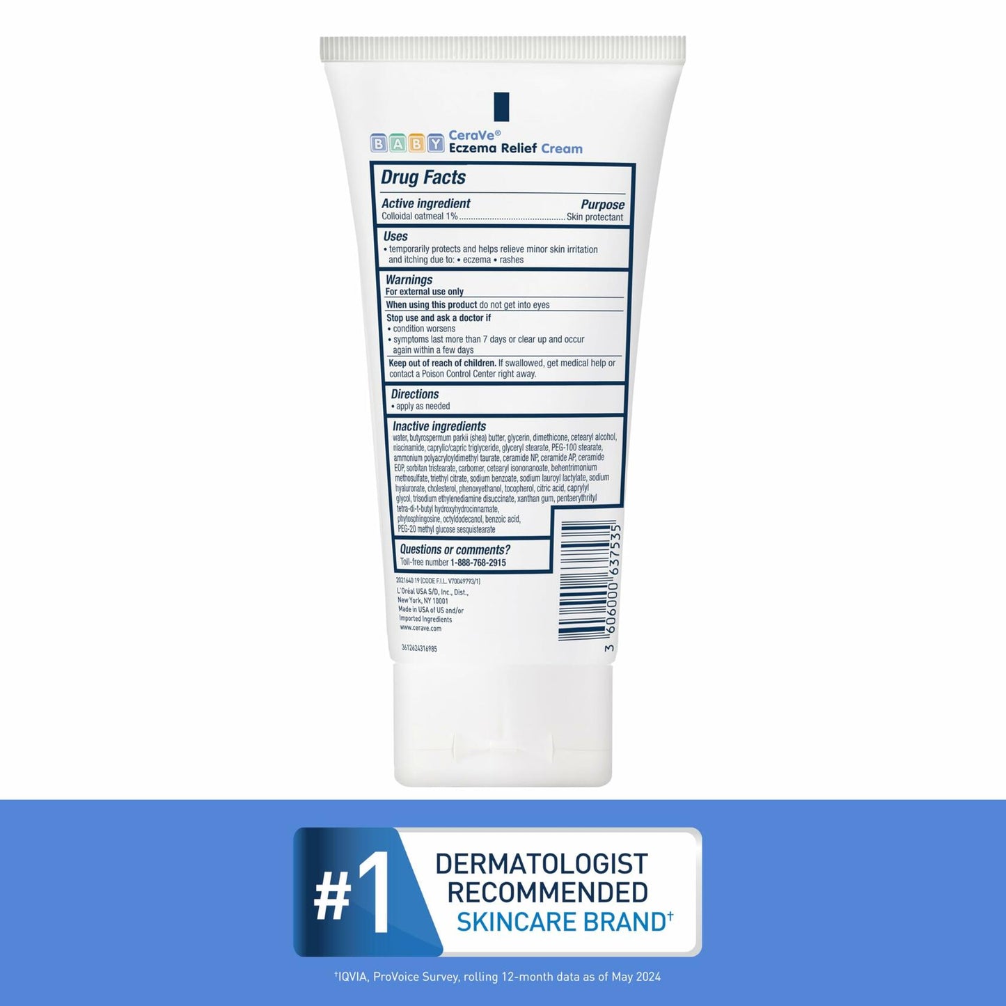 CeraVe Baby Eczema Relief Cream, 1% Colloidal Oatmeal Cream With Vitamin E & Ceramides, Soothes & Calms Itchy Skin, Developed With Pediatric Dermatologist, Fragrance Free, 5oz