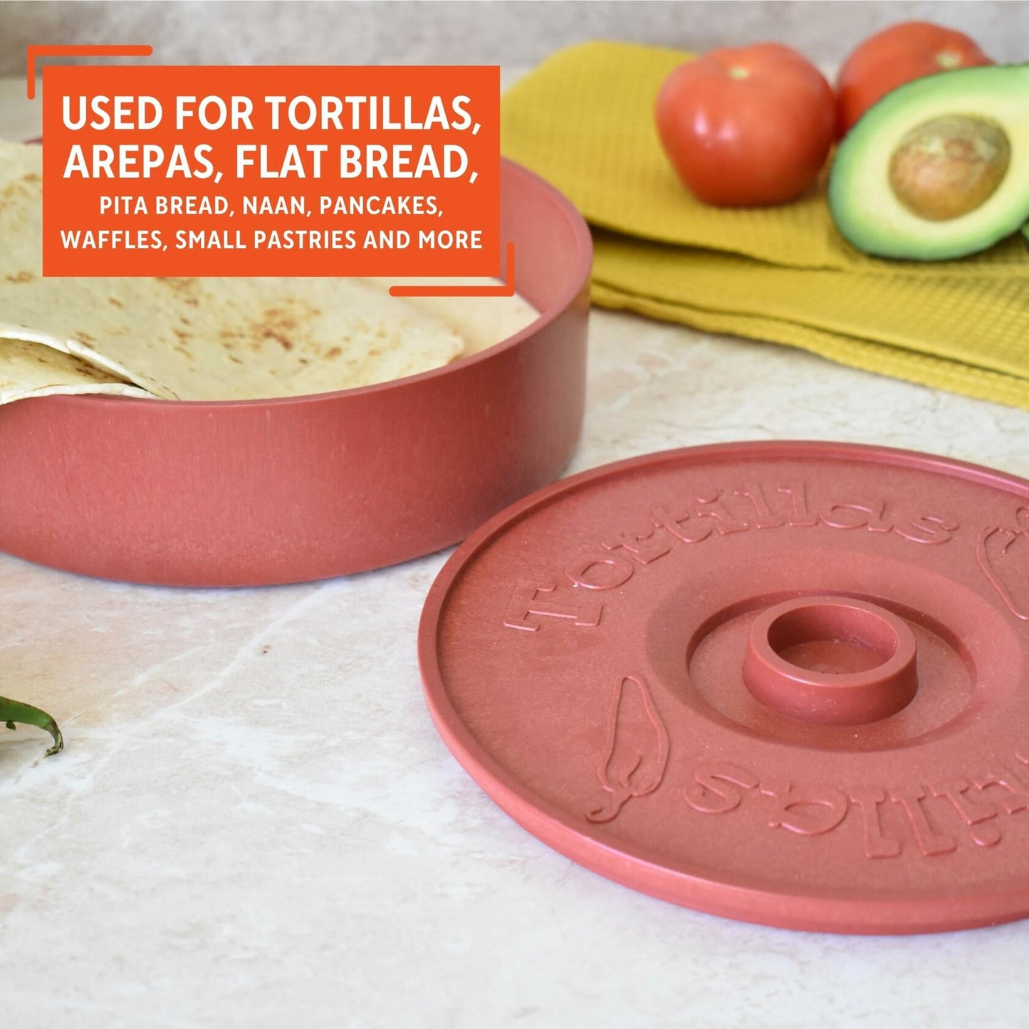 Imusa 8in Plastic Tortilla Warmer, Terracotta Color, Traditional Mexican Server for Keeping Tortillas, Wraps, and Flatbreads Warm
