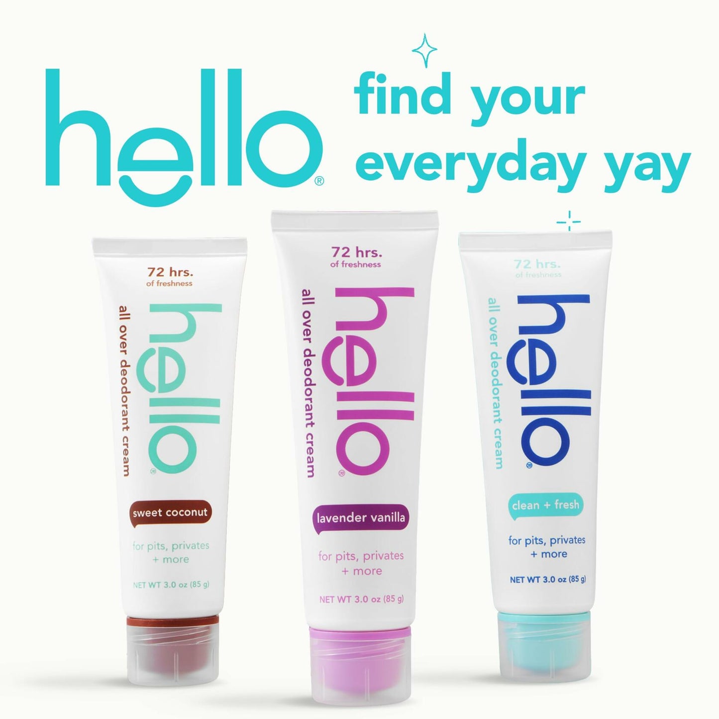 hello All Over Sweet Coconut Deodorant Cream, Aluminum Free Deodorant Cream for Pits, Privates + More, Offers 72 Hours of Freshness, Safe for Sensitive Skin, Vegan, 1 Pack, 3 Oz Tube