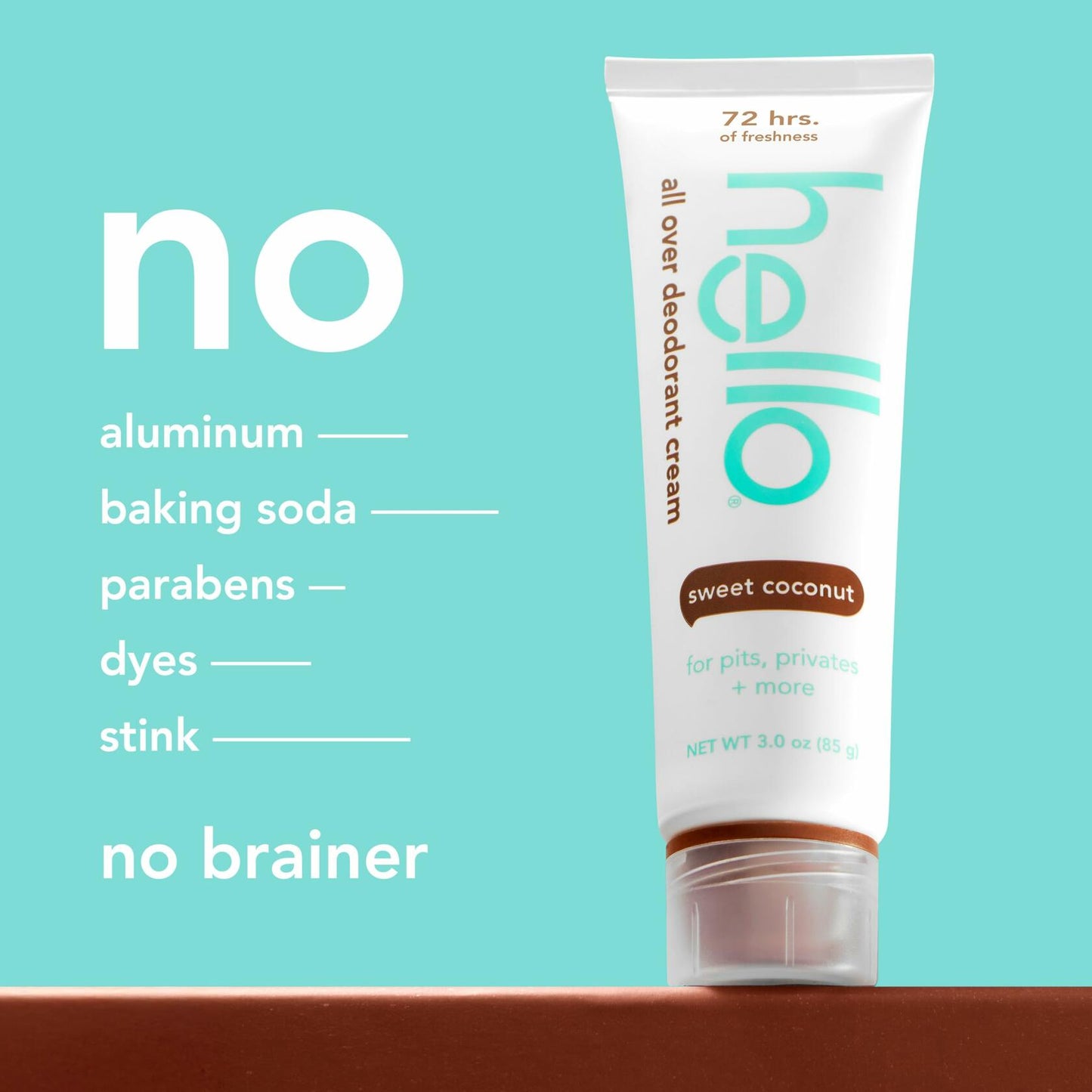 hello All Over Sweet Coconut Deodorant Cream, Aluminum Free Deodorant Cream for Pits, Privates + More, Offers 72 Hours of Freshness, Safe for Sensitive Skin, Vegan, 1 Pack, 3 Oz Tube