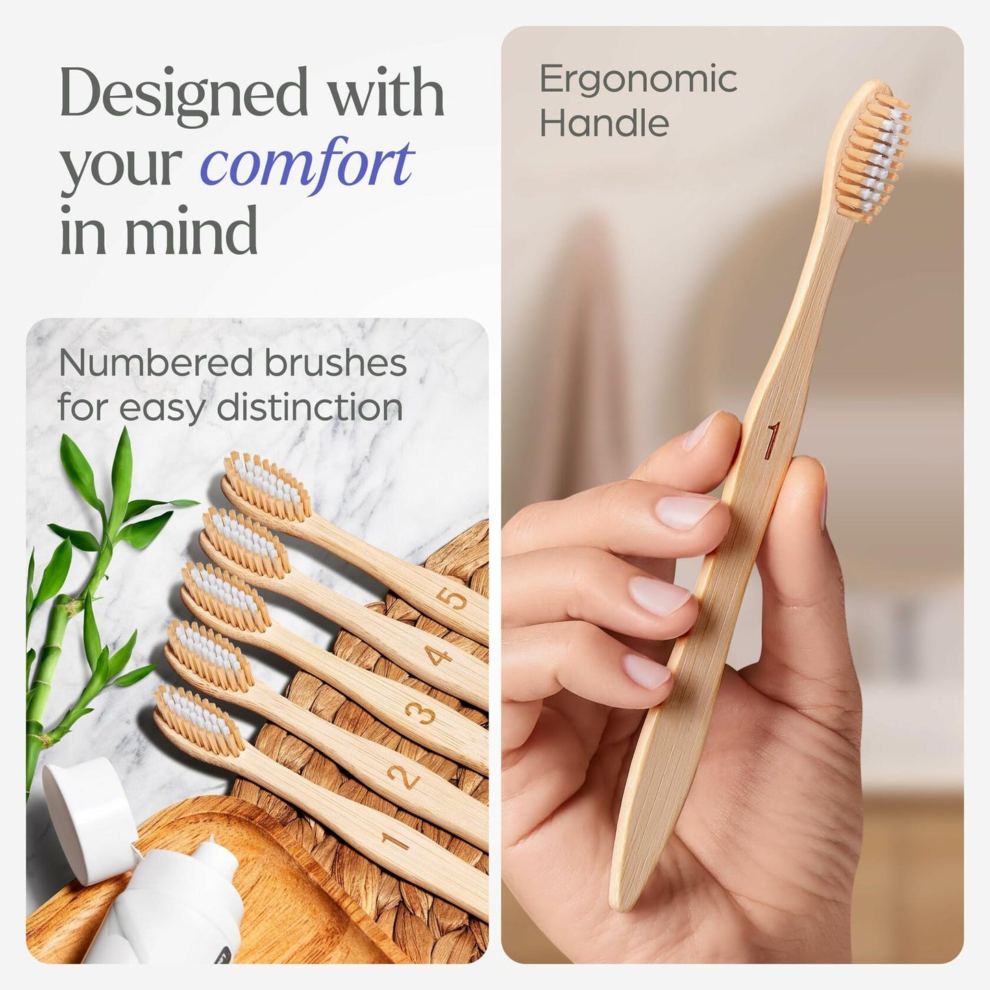 VIVAGO Bamboo Toothbrushes Medium Bristles 10 Pack - BPA Free Medium Bristles Toothbrushes for Adults - Eco-Friendly, Natural Wooden Toothbrush