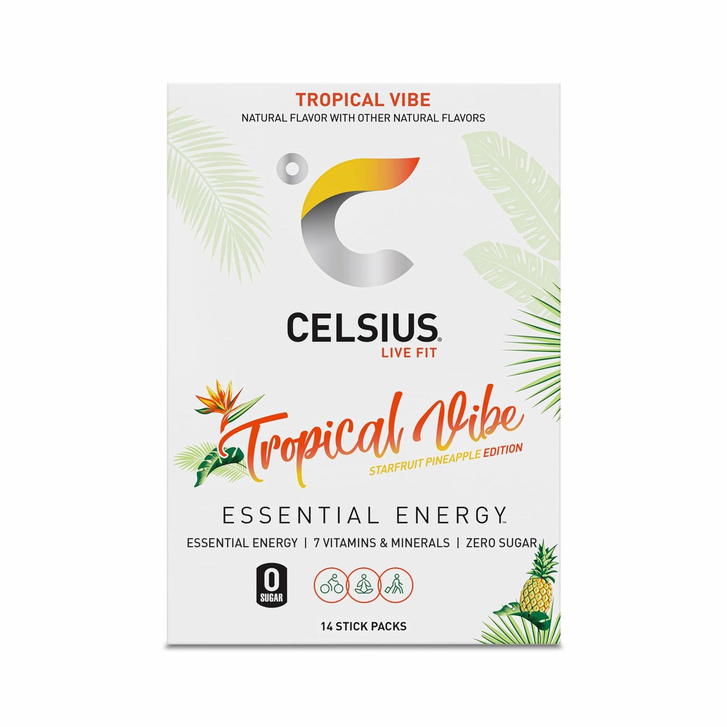 CELSIUS On The Go TROPICAL VIBE, Sugar Free Energy Drink Mix (14 Sticks per Pack)