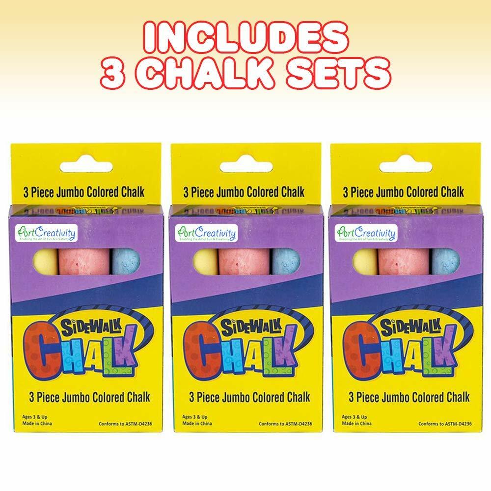 ArtCreativity Jumbo Chalk Set for Kids, 3 Boxes, Each Box with 3 Chalk Sticks, Non-Toxic, Dust Free and Washable- for Driveway, Pavement, Outdoors- Great Arts & Crafts Gift, Birthday Party Favors