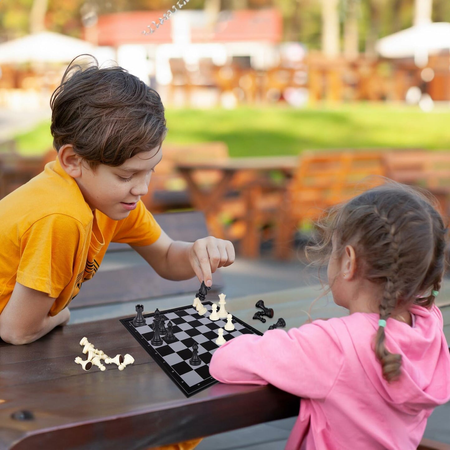 Gamie Magnetic Travel Chess Game, Foldable Portable Chess Board Game for Kids, Entertaining Road Trip Toys, Travel Games, and Desktop Toys for Adults