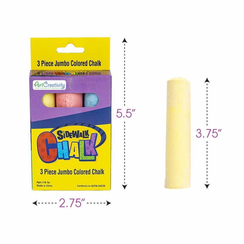 ArtCreativity Jumbo Chalk Set for Kids, 3 Boxes, Each Box with 3 Chalk Sticks, Non-Toxic, Dust Free and Washable- for Driveway, Pavement, Outdoors- Great Arts & Crafts Gift, Birthday Party Favors