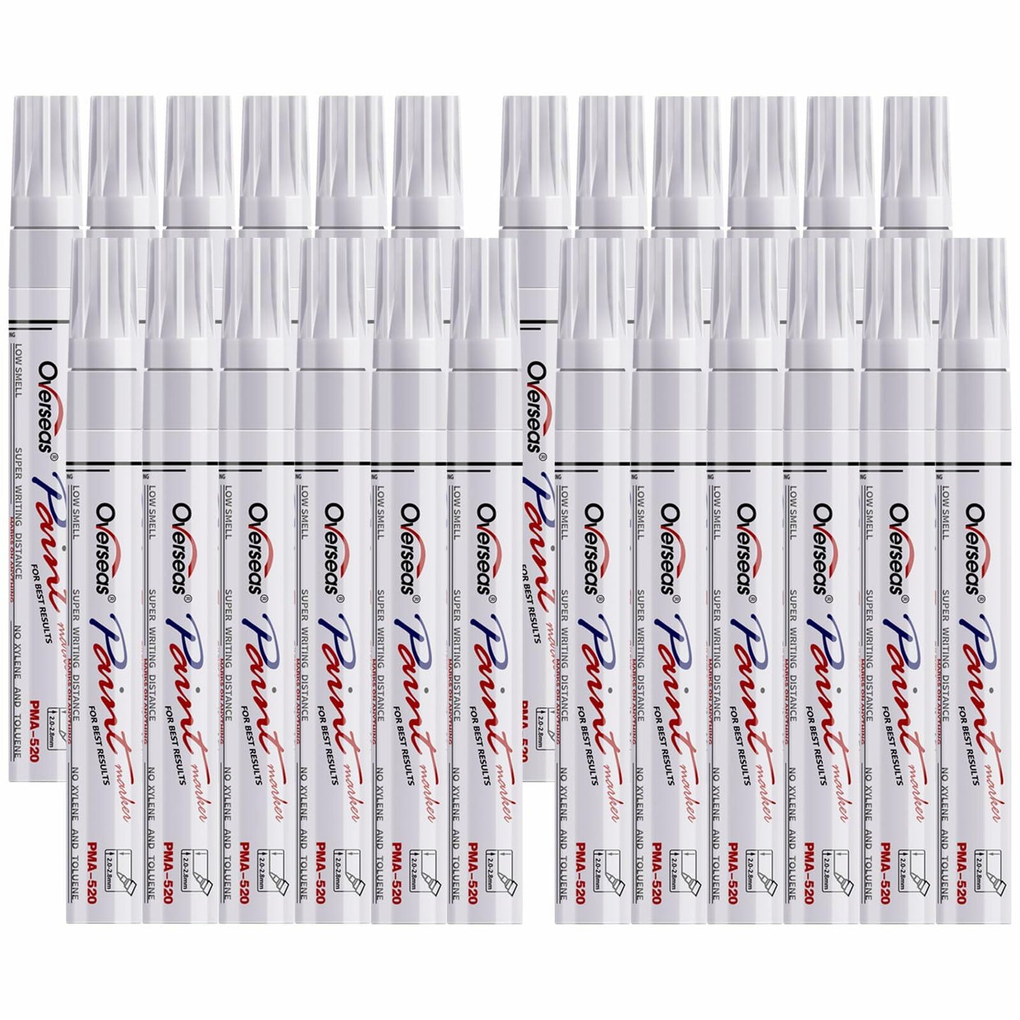 Overseas White Paint Pens Permanent Markers 24 Pcs, Oil Based Paint Markers Set, Quick Drying, Waterproof, Medium Tip Marker Pens for Metal, Rock, Wood, Plastic, Canvas, Glass, Stone, Rubber, Paper