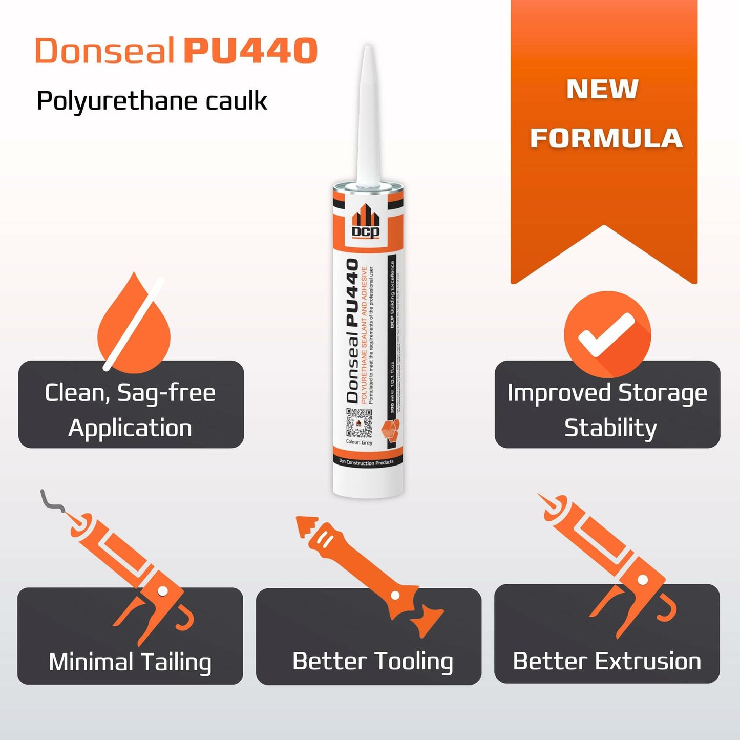 DCP Donseal PU440 Polyurethane Concrete Sealant 1 Pack– Non-Sag Concrete Caulk for Joints, Walls, Sidewalk, and Foundation, 10.1 fl. oz. Cartridge – Grey