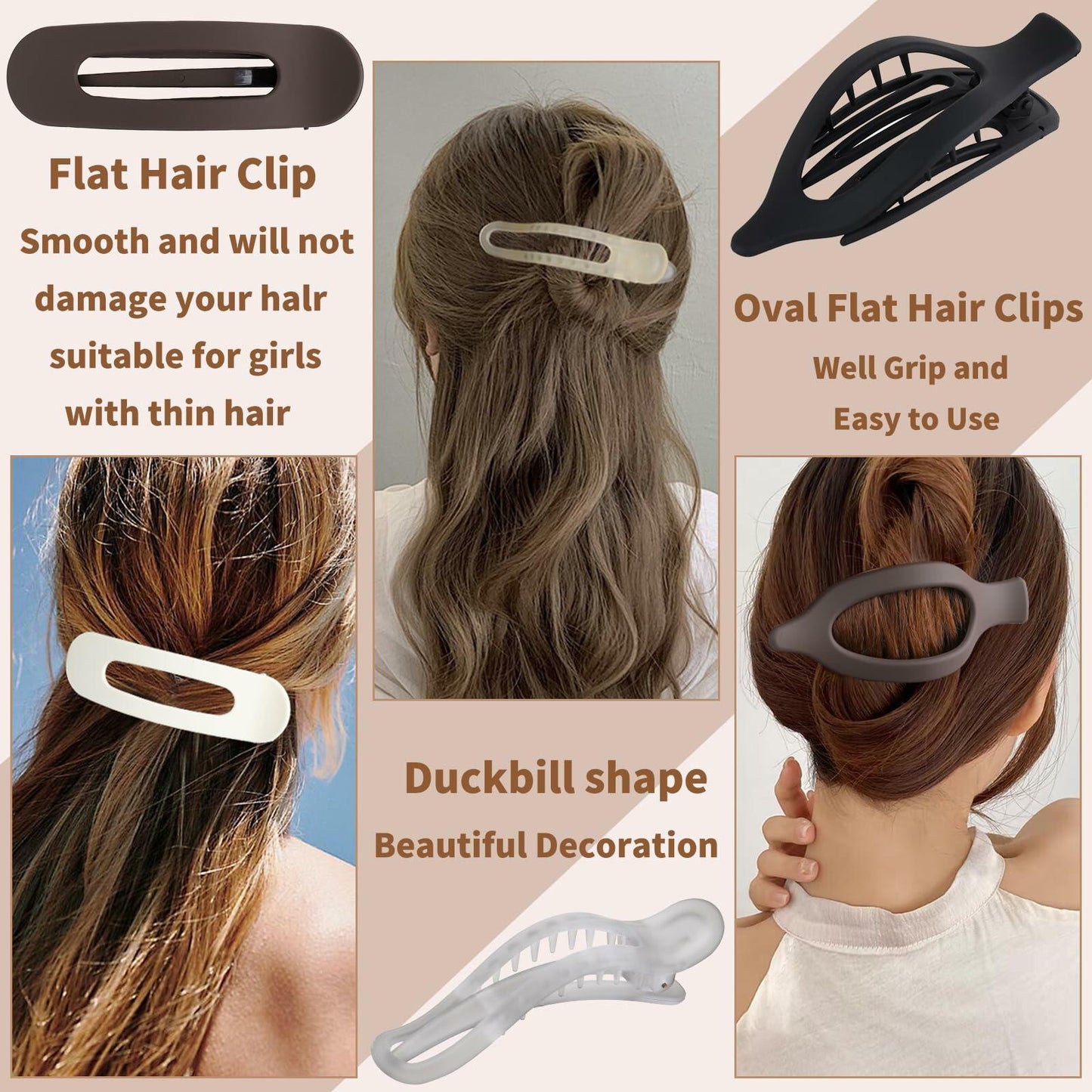 10 Pack French Flat Hair Clips for Women – Large Matte Flat Claw Clips, No-Slip Hair Clips for Thick & Thin Hair, Strong Hold Styling Barrettes, French Flat Hair Accessories