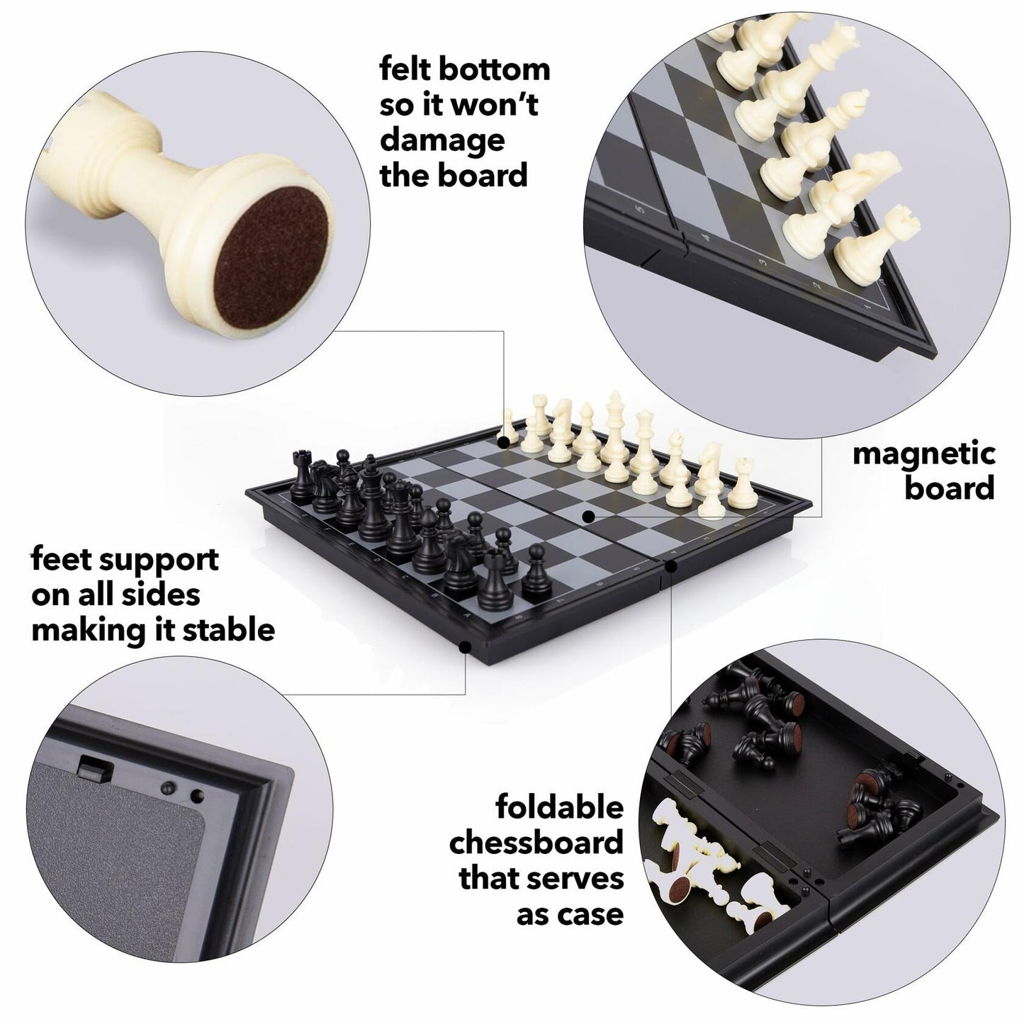 Gamie Magnetic Travel Chess Game, Foldable Portable Chess Board Game for Kids, Entertaining Road Trip Toys, Travel Games, and Desktop Toys for Adults