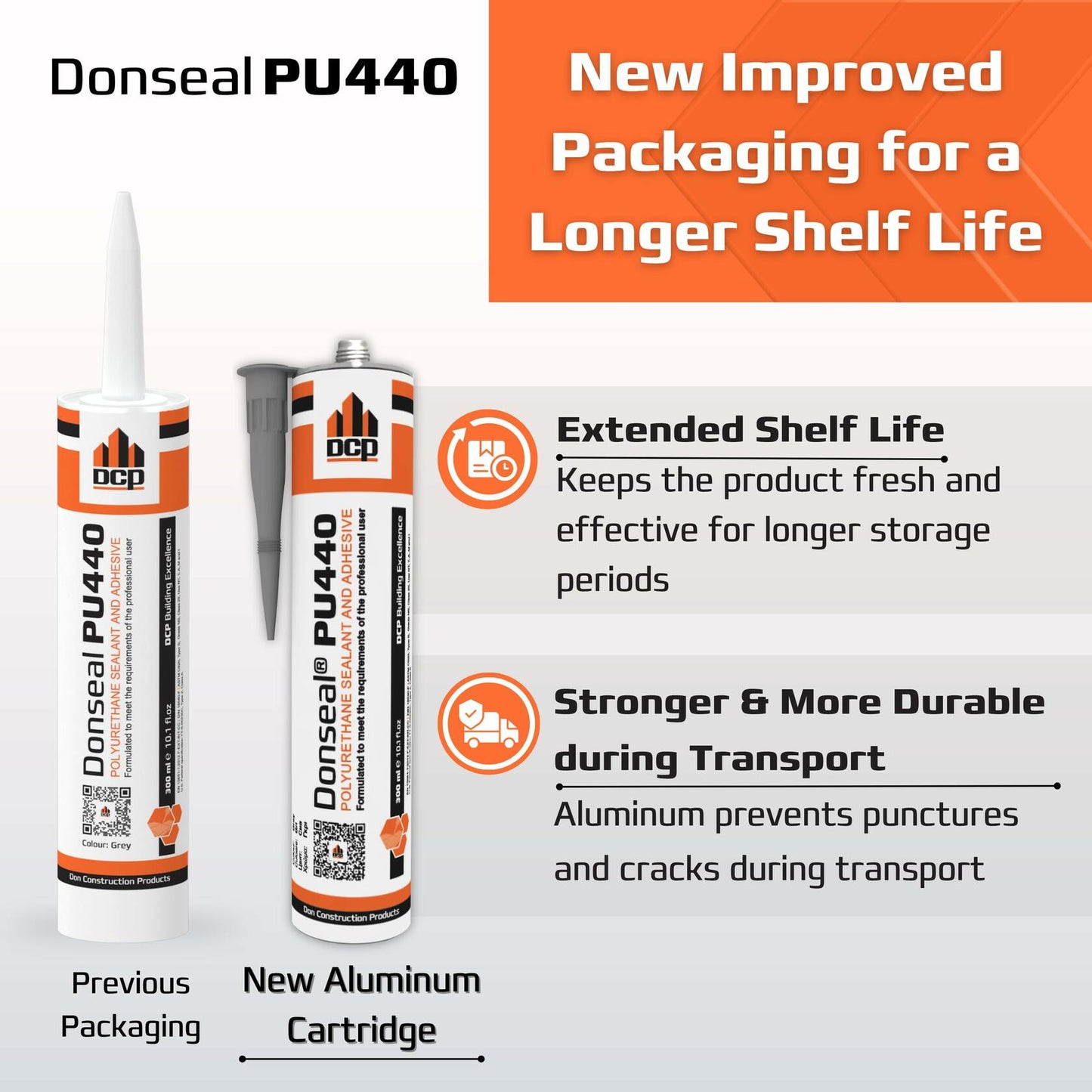 DCP Donseal PU440 Polyurethane Concrete Sealant 1 Pack– Non-Sag Concrete Caulk for Joints, Walls, Sidewalk, and Foundation, 10.1 fl. oz. Cartridge – Grey