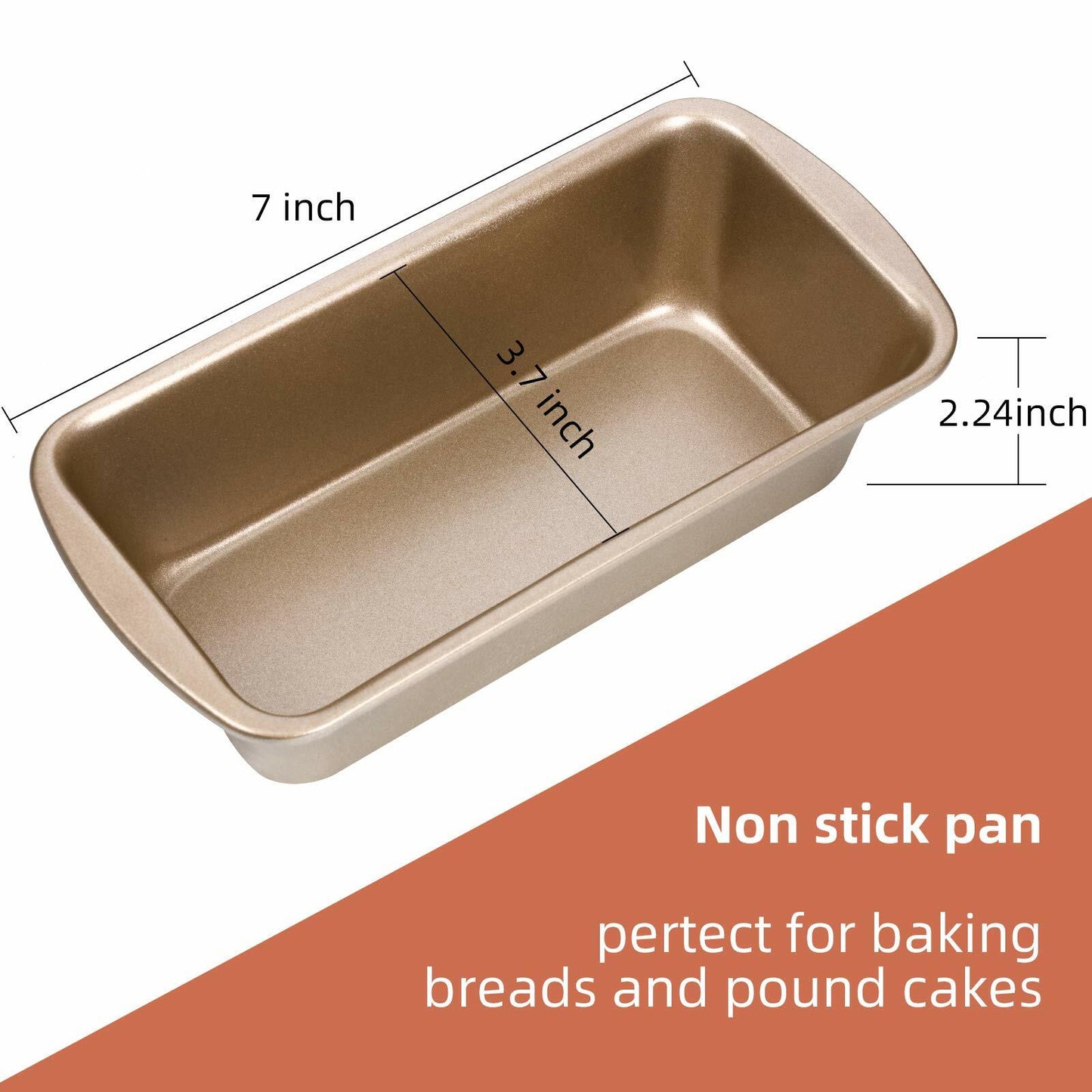 Patelai 4 Pack Small Loaf Pans for Baking Bread 7.2 x 3.7 Inch Non Stick Bread Pan Rectangle Baking Tray Toast Mold(Gold)