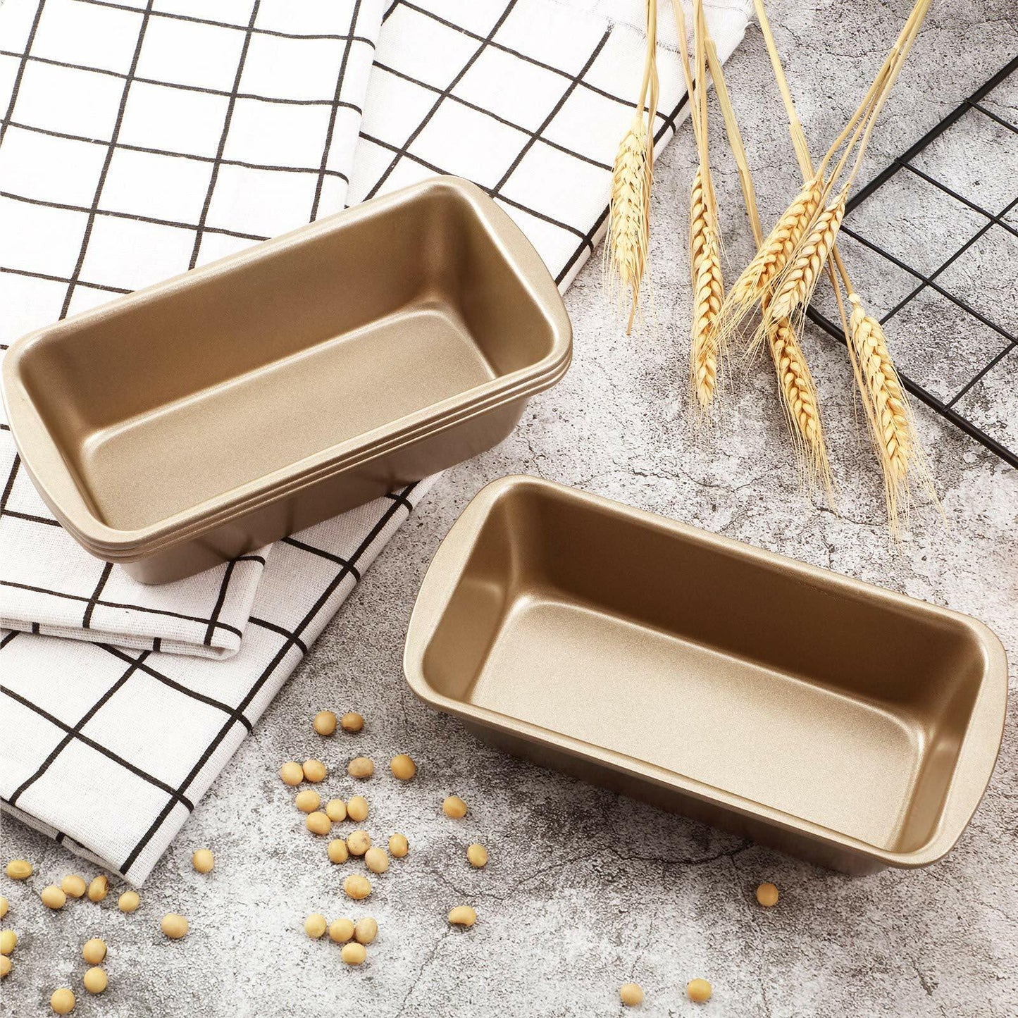 Patelai 4 Pack Small Loaf Pans for Baking Bread 7.2 x 3.7 Inch Non Stick Bread Pan Rectangle Baking Tray Toast Mold(Gold)