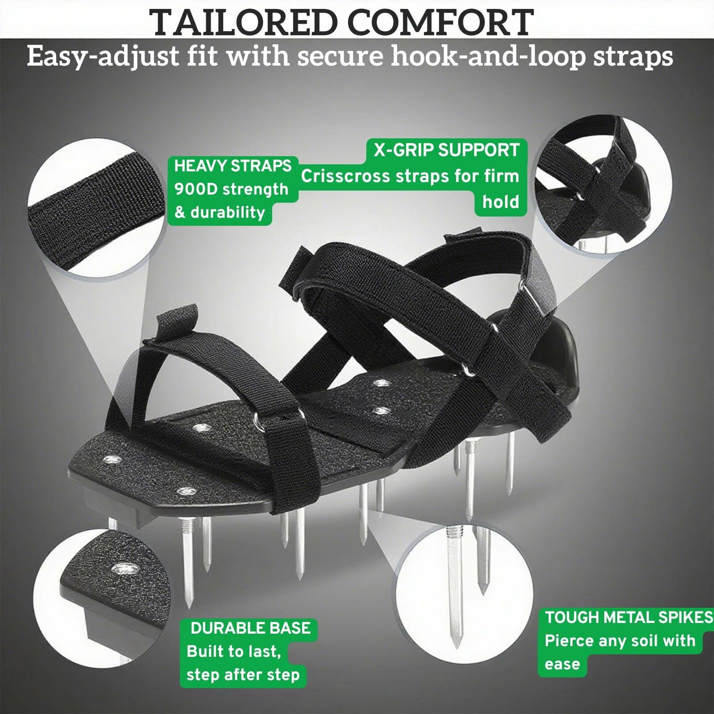 Lawn Aerator Shoes with 2.1” Spikes for Grass Aeration, Spiked Shoes for Lawn Care, Adjustable Heavy-Duty Strap Fit, Gardening Aerator Tool for Yard, Soil & Epoxy Floors