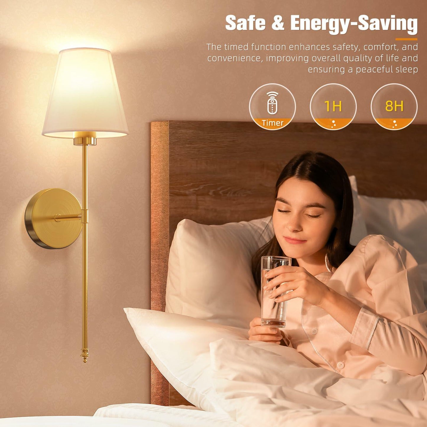 NIORSUN 19.9 inch Battery Operated Wall Sconce Set of 2,Gold Rechargeable Wall Lights with 5200mAh Dimmable Detachable Bulbs and Remote,10 Colors Wireless Sconces for Bedroom Living Room Hallway