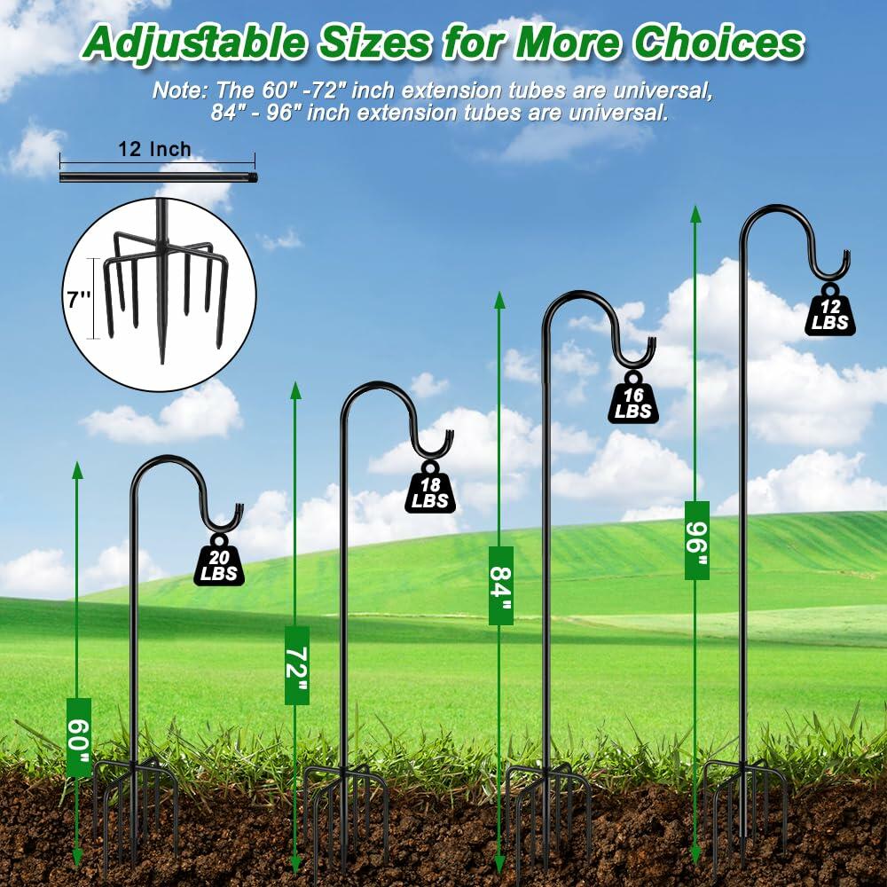 ANIDEER 72" Shepherds Hooks for Outdoor, Heavy Duty Bird Feeder Pole with 7 Base Prongs, Adjustable Garden Hanging Holder for Bird Feeders, Solar Light Lanterns, Garden Plant Hanger Stands, 2 Packs