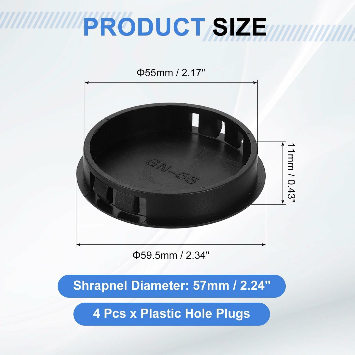 uxcell 4Pcs Plastic Hole Plugs, 55mm(2-3/16") Flush Type Panel Plugs, Round Snap Knockout Locking Plugs for Furniture Insert End Caps Panels, Black