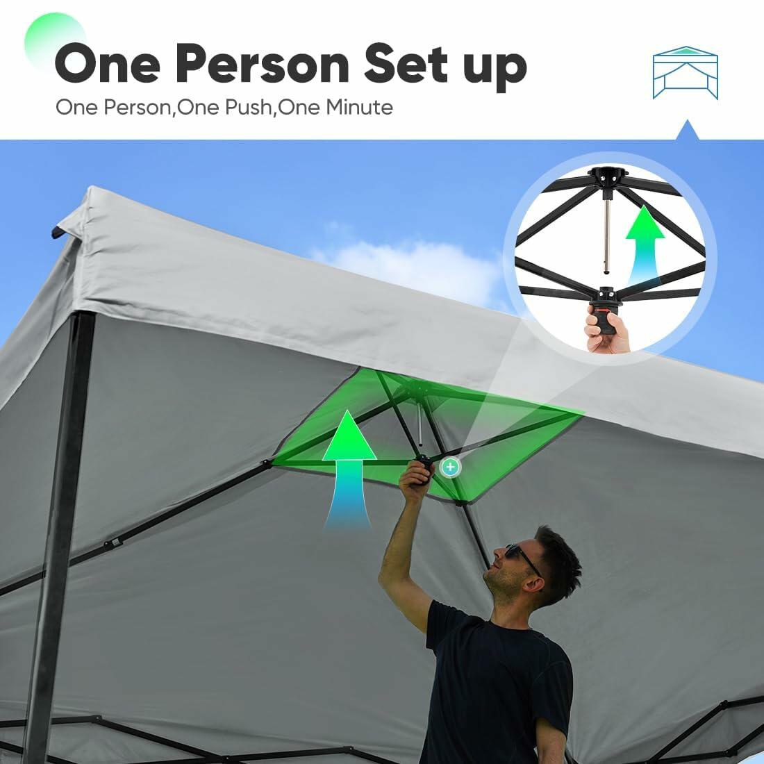 Quictent 10'x10' Pop up Canopy Tent with Sidewalls, 2 in 1 Screened Canopy with Roll-up Mesh Window Sidewalls, One Person Set up Canopy for Camping, Backyard and Outdoor Events (Green, 10'x10')