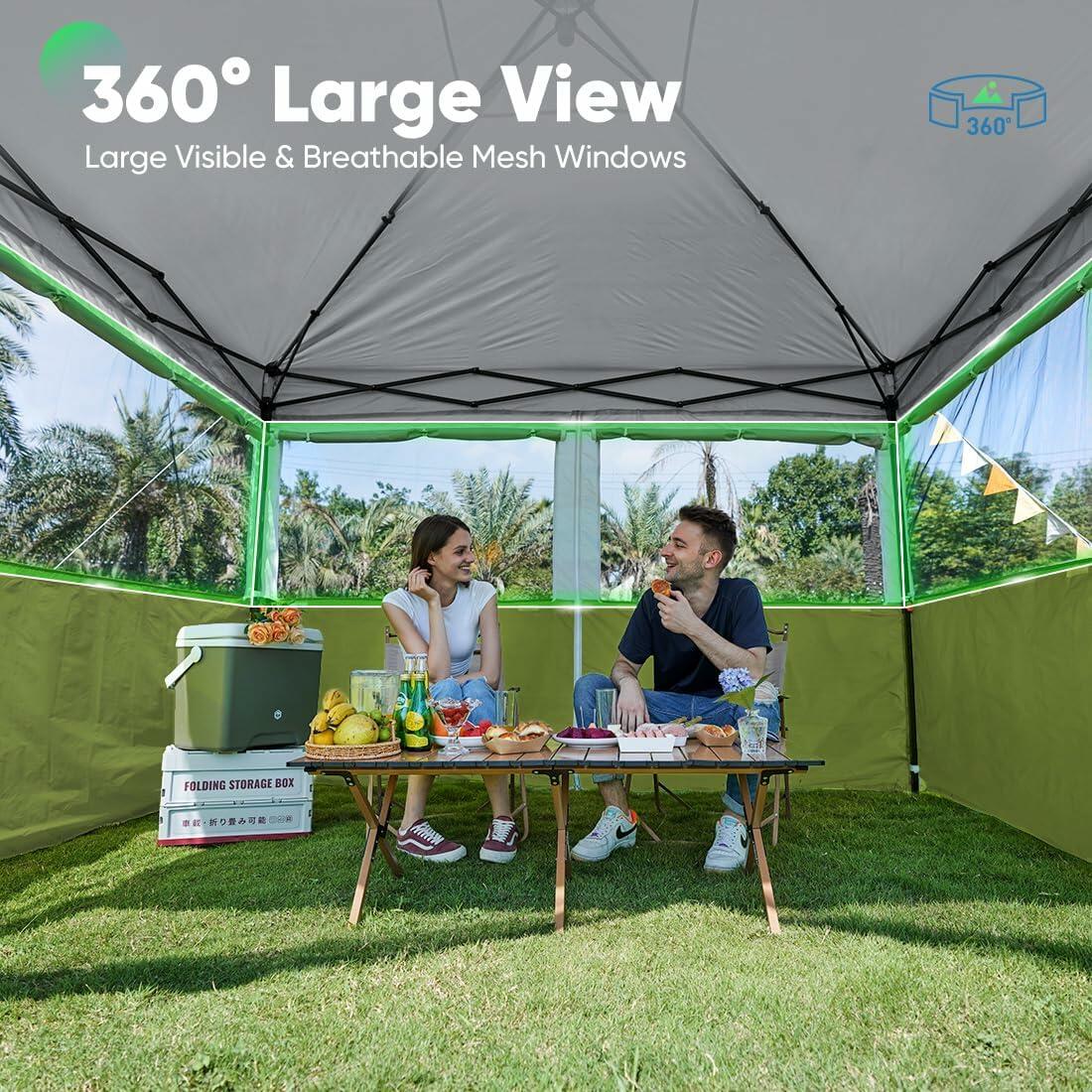 Quictent 10'x10' Pop up Canopy Tent with Sidewalls, 2 in 1 Screened Canopy with Roll-up Mesh Window Sidewalls, One Person Set up Canopy for Camping, Backyard and Outdoor Events (Green, 10'x10')