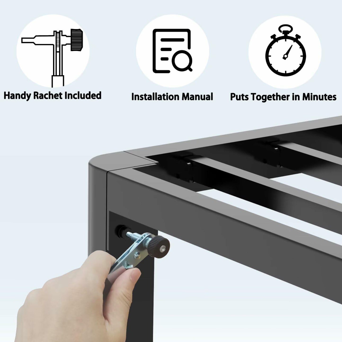 FUIOBYVV 14 Inch Twin Bed Frame with Rounded Corner and Headboard Hole Mattress Retainers 3500 LBS Metal Heavy Duty Steel Slats Support No Box Spring Needed Platform Noise Free Easy Assembly