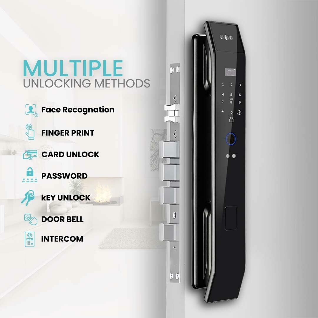 Smart WiFi Door Lock with 3D Face Recognition, Fingerprint, Video Doorbell & Intercom | Keyless Entry via Passcode, IC Card, Tuya App & Mechanical Key | Camera Security System for Front Door