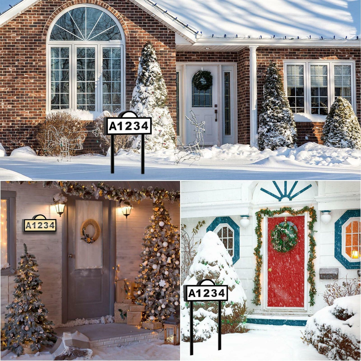 Quntis House Numbers for Outside, Waterproof Solar Address Signs for House Light Up, Cold/Warm/Daylight White Address Plaque Outdoor LED Illuminated, Wall Mounted/In Ground 2 Ways for Home Yard Street