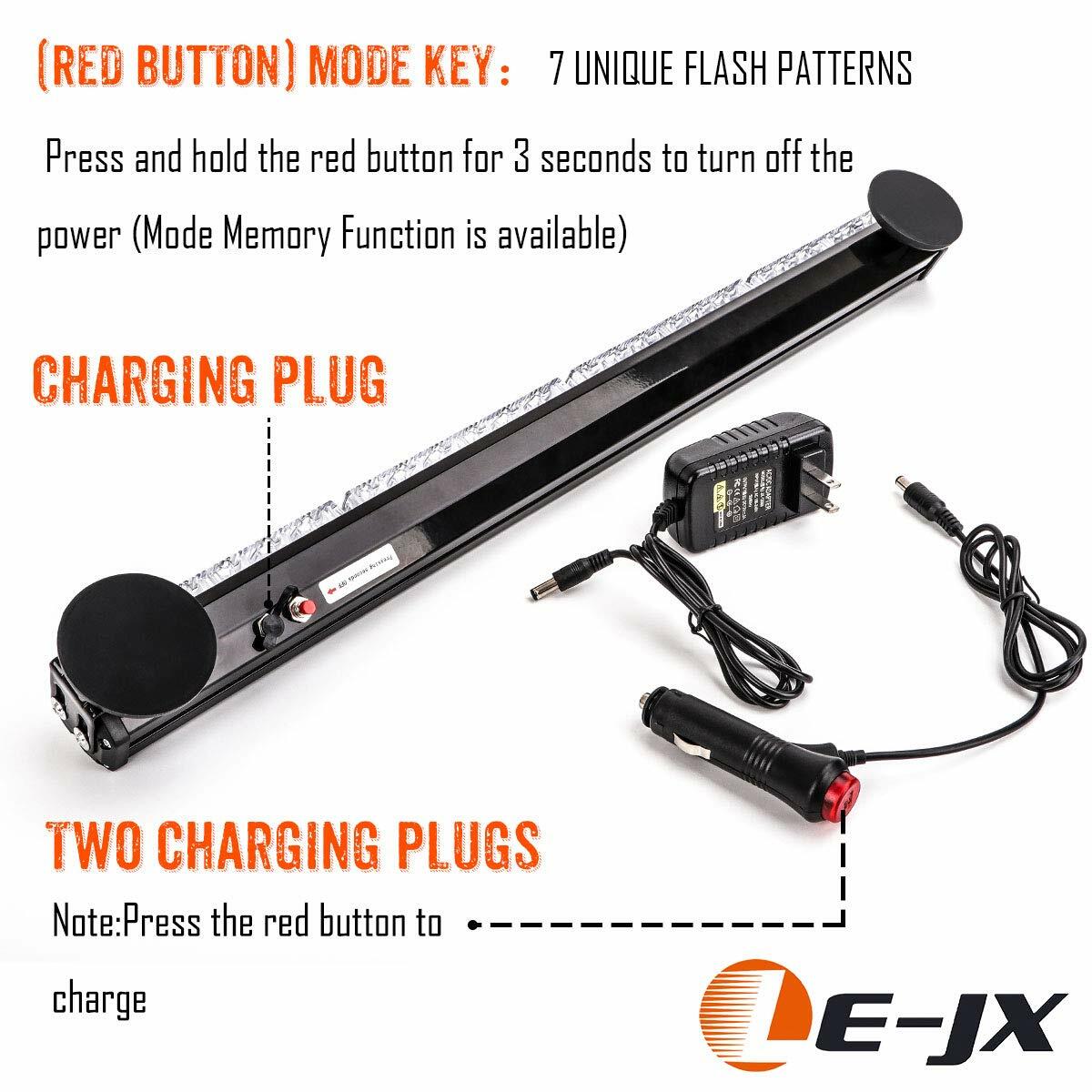 LE-JX 24” Amber/White Wireless Traffic Advisor Emergency Lights Bar Battery Led Strobe Warning Light Roof Top Hazard Flash with Magnetic Base Mount and 12V Rechargeable Plug (24 LEDs)