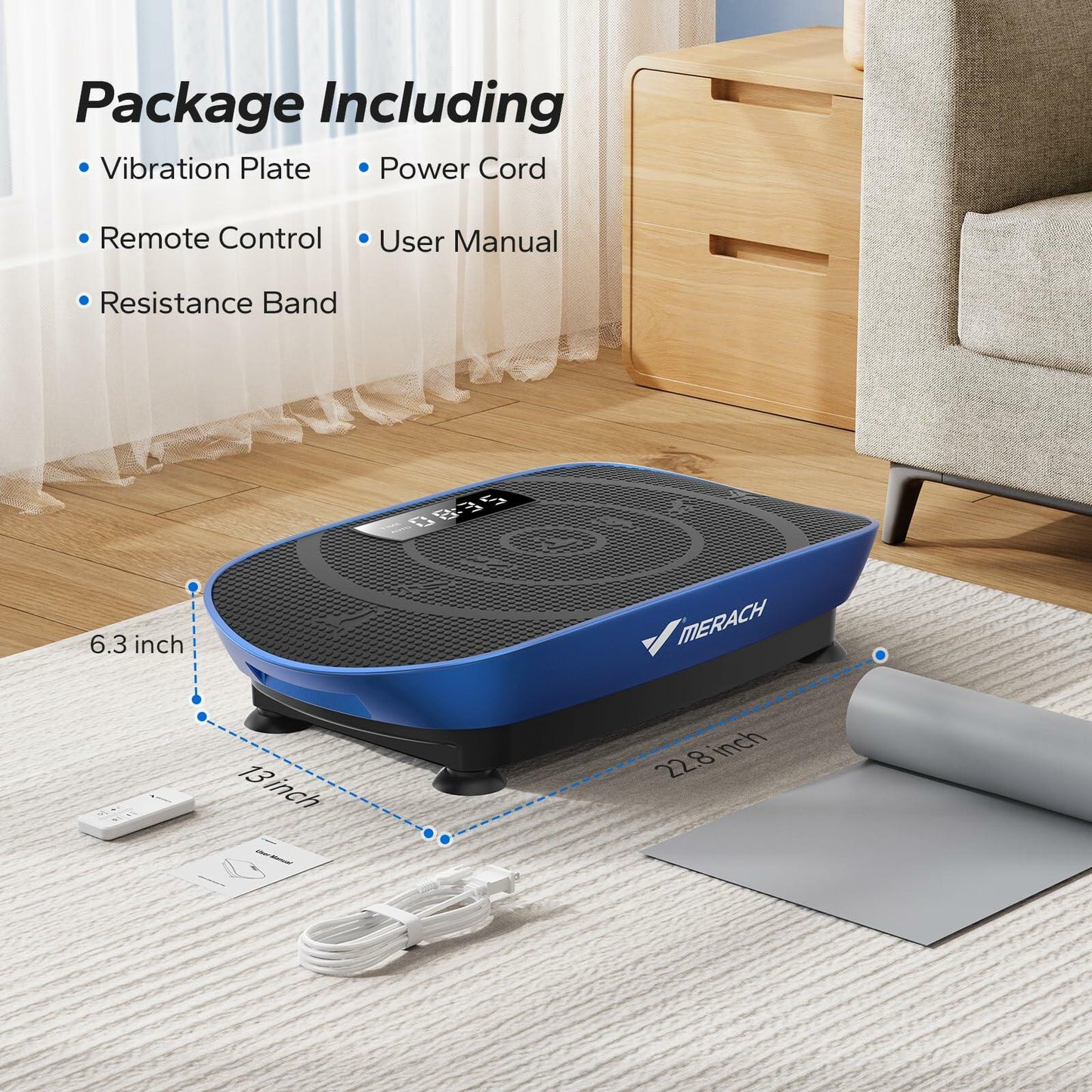 MERACH Vibration Plate Exercise Machine, Whole Body Workout Equipment for Women, Bluetooth and Silicone Pedal, Vibration Plate with Auto Mode, Vibrate Fitness Platform for Home (Blue)