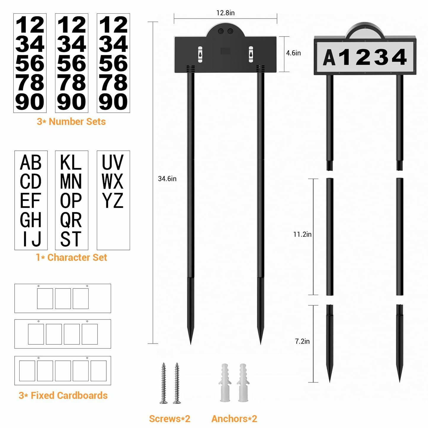 Quntis House Numbers for Outside, Waterproof Solar Address Signs for House Light Up, Cold/Warm/Daylight White Address Plaque Outdoor LED Illuminated, Wall Mounted/In Ground 2 Ways for Home Yard Street