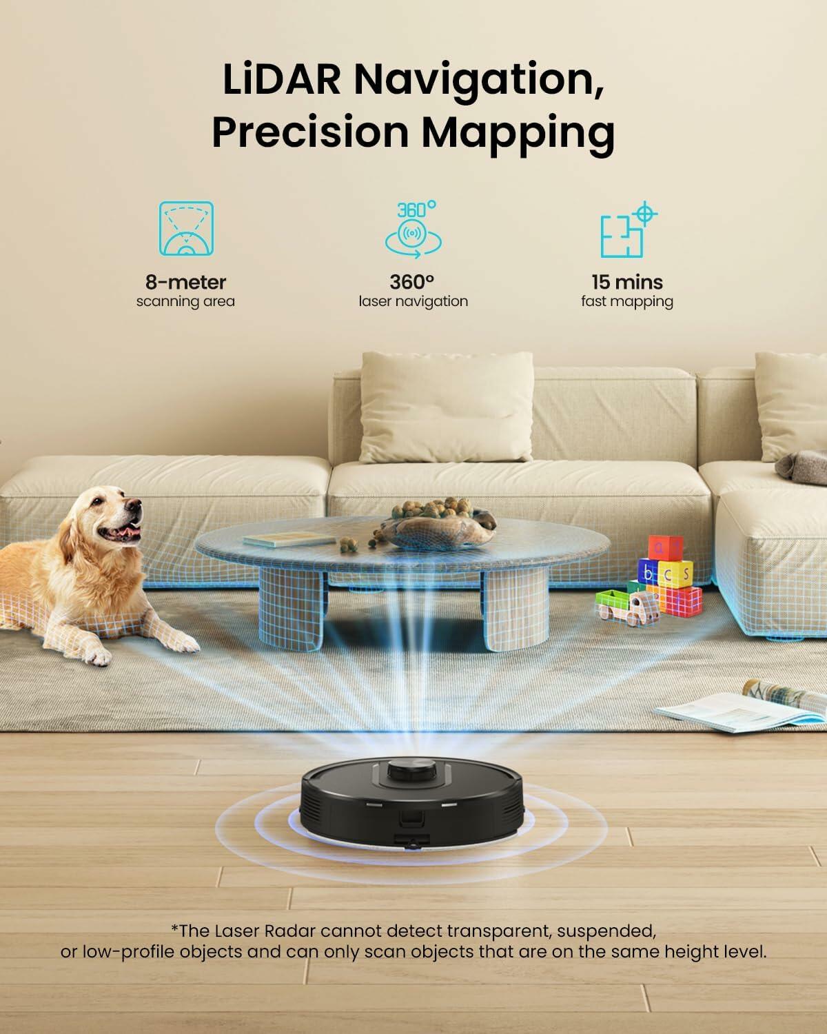 PSUK W11 Robot Vacuum and Mop with Self-Emptying, 60-Day Capacity,LiDAR Navigation, Home Mapping, 3000Pa Suction,No-Go Zones, Robotic Vacuum Cleaner for Pet Hair, Hard Floors, Carpets (Large)