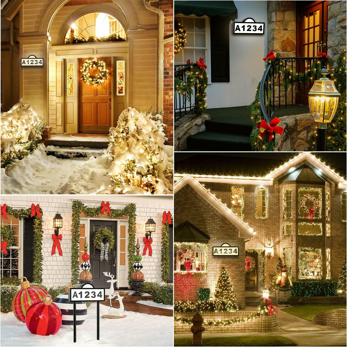 Quntis House Numbers for Outside, Waterproof Solar Address Signs for House Light Up, Cold/Warm/Daylight White Address Plaque Outdoor LED Illuminated, Wall Mounted/In Ground 2 Ways for Home Yard Street
