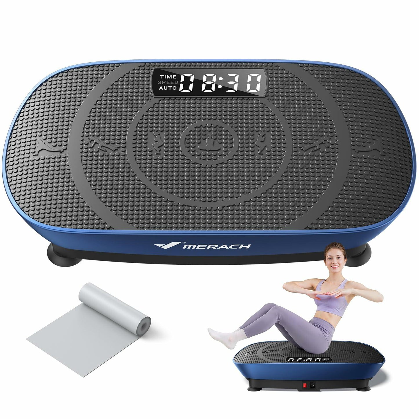 MERACH Vibration Plate Exercise Machine, Whole Body Workout Equipment for Women, Bluetooth and Silicone Pedal, Vibration Plate with Auto Mode, Vibrate Fitness Platform for Home (Blue)