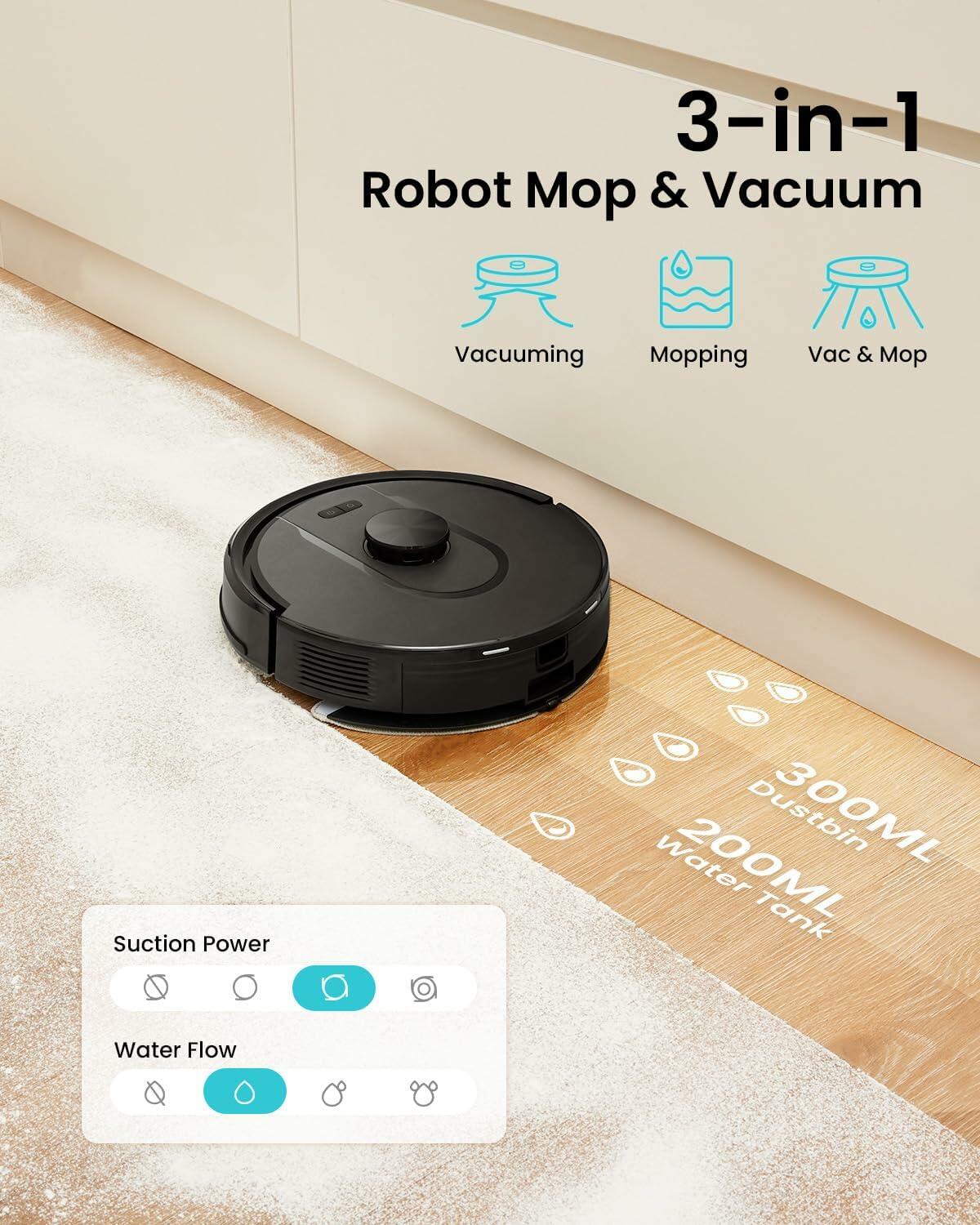 PSUK W11 Robot Vacuum and Mop with Self-Emptying, 60-Day Capacity,LiDAR Navigation, Home Mapping, 3000Pa Suction,No-Go Zones, Robotic Vacuum Cleaner for Pet Hair, Hard Floors, Carpets (Large)