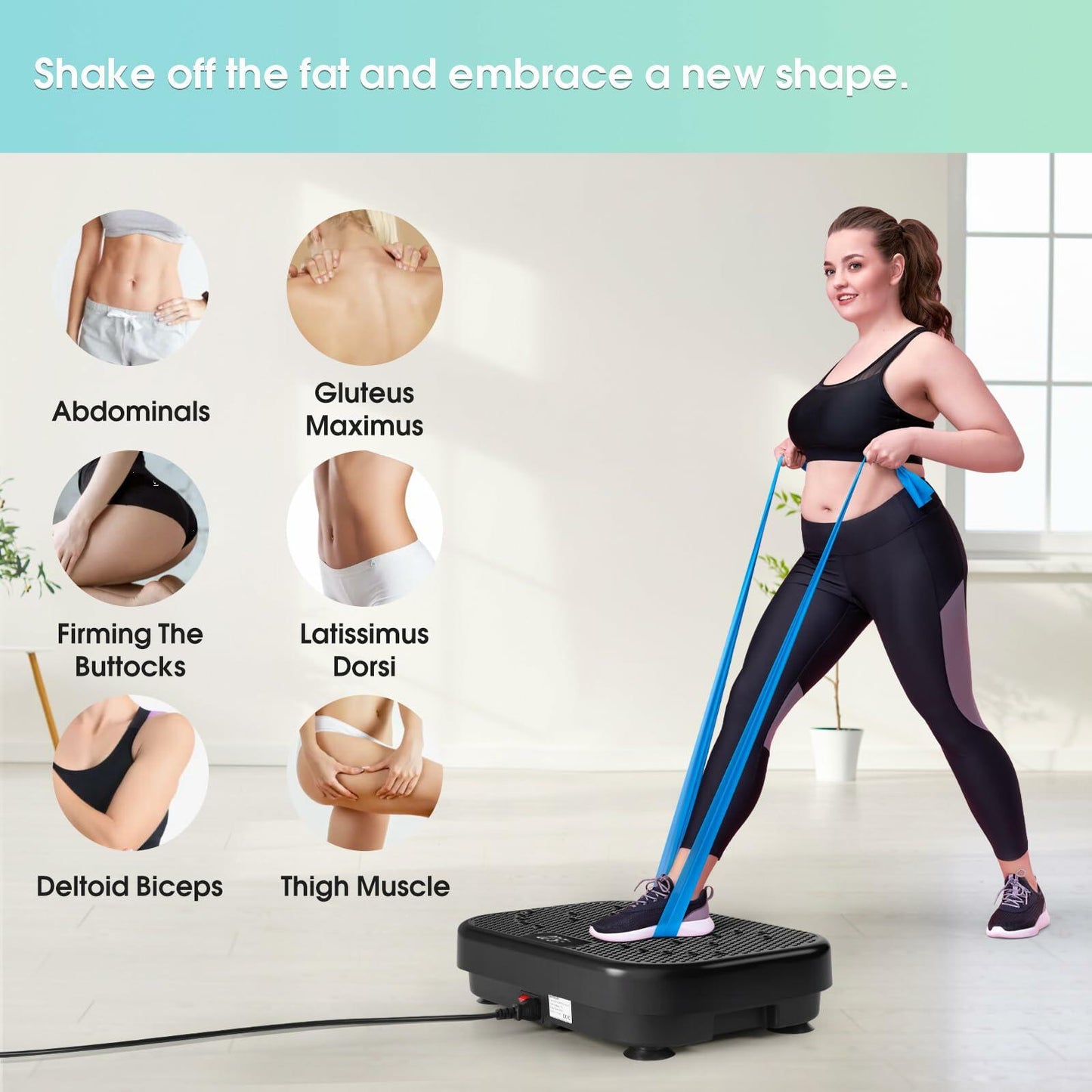 SoftGym Vibration Plate Exercise Machine for Lymphatic Drainage,Power Vibrate Stand Shake Board 450 Lbs Capacity Whole Body Workout Waver with Resistance Bands Weight Loss Gifts for Women Men-Black
