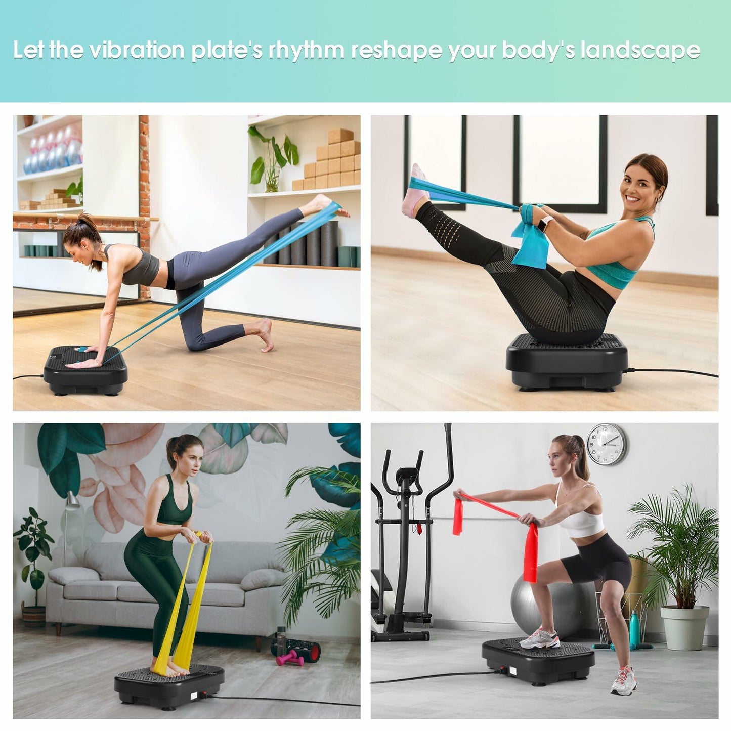 SoftGym Vibration Plate Exercise Machine for Lymphatic Drainage,Power Vibrate Stand Shake Board 450 Lbs Capacity Whole Body Workout Waver with Resistance Bands Weight Loss Gifts for Women Men-Black