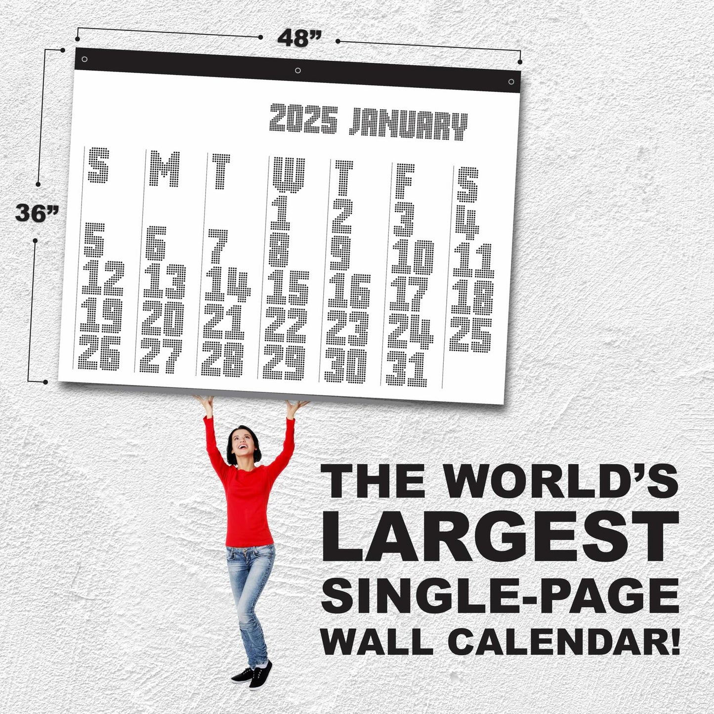 RED EMBER The Colossal 2025 Wall Calendar 12 Month - Techno | 48" x 36" | Chic Modern Design | Calendar 2025