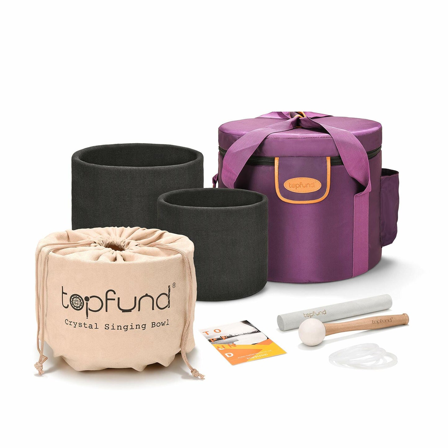 TOPFUND 6-10" 432Hz Chakra Set of 7 Black Crystal Singing Bowls with Carrying Cases and Singing Bowl Mallets