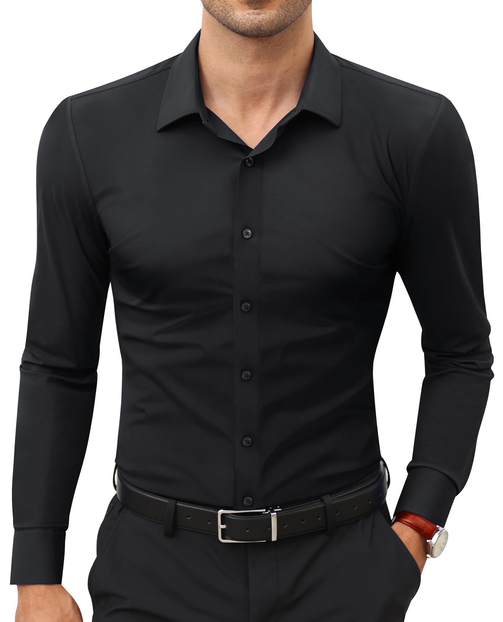 (Color black,size small) Lion Nardo Stretch Dress Shirts for Men Slim Fit Men's Dress Shirts Long Sleeve Muscle Fit Casual Button Down Shirts
