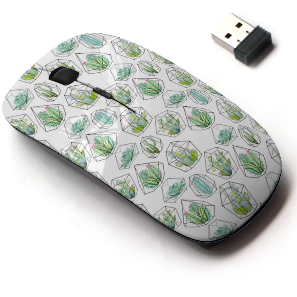 2.4G Wireless Mouse with Cute Pattern Design for All Laptops and Desktops with Nano Receiver - Watercolor Floral Cactus Cactuses