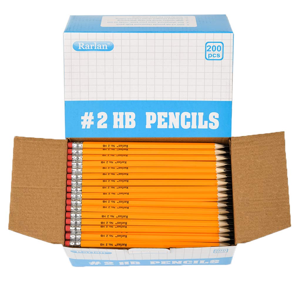 Rarlan Wood-Cased #2 HB Pencils, Pre-sharpened, 200 Count Bulk Pack
