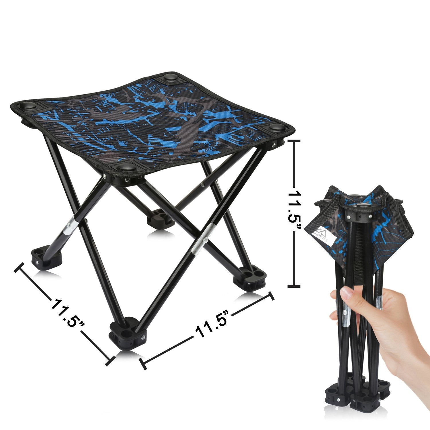 AILLOVCOL Camping Stool Portable Folding Stool Portable Chair Mini Foldable Stool Fishing Stool for Adults Fishing Hiking Gardening and Beach with Carry Bag(Camouflage) (Blue)
