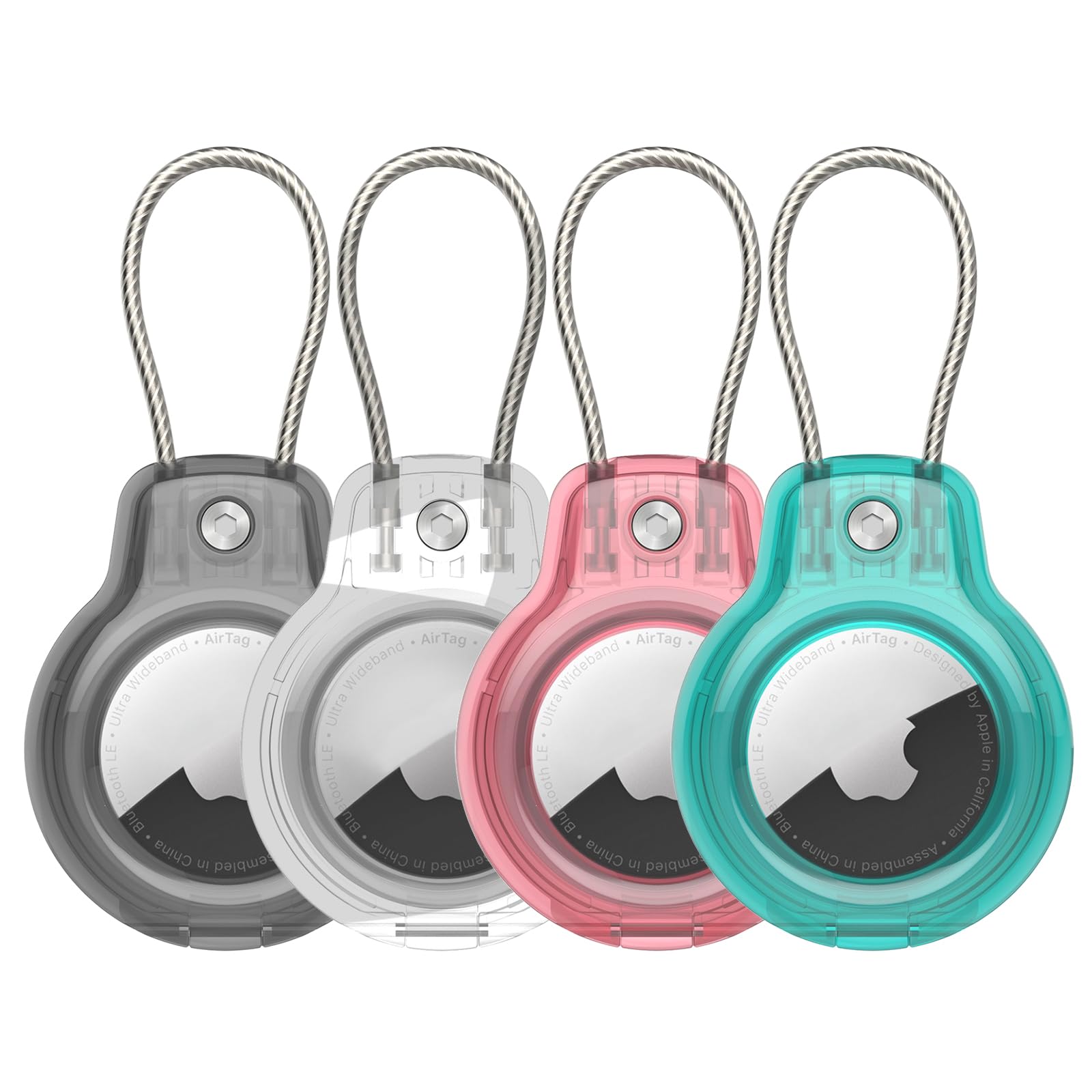 3PACK Compatible with Apple AirTag Secure Holder with Wire Cable, 3 Pack Air Tag Lock Case Keychain Key Ring Key Chain Luggage tag for Keys, Luggage & More Men Women's Keyrings & Keychains