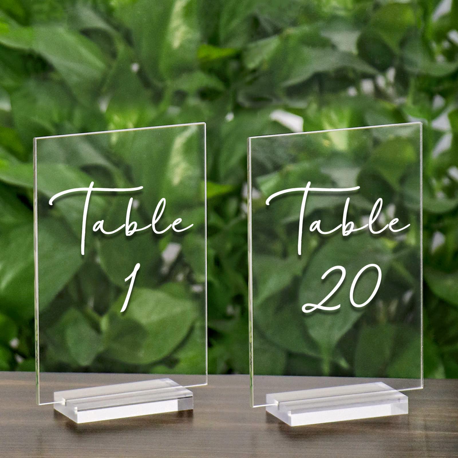 OurWarm 20 Pack Wedding Acrylic Table Numbers with Stands for Wedding Reception and Events - Blank, Clear, Elegant, and Personalized Banquet Table Number Holders for Table Centerpiece Decoration