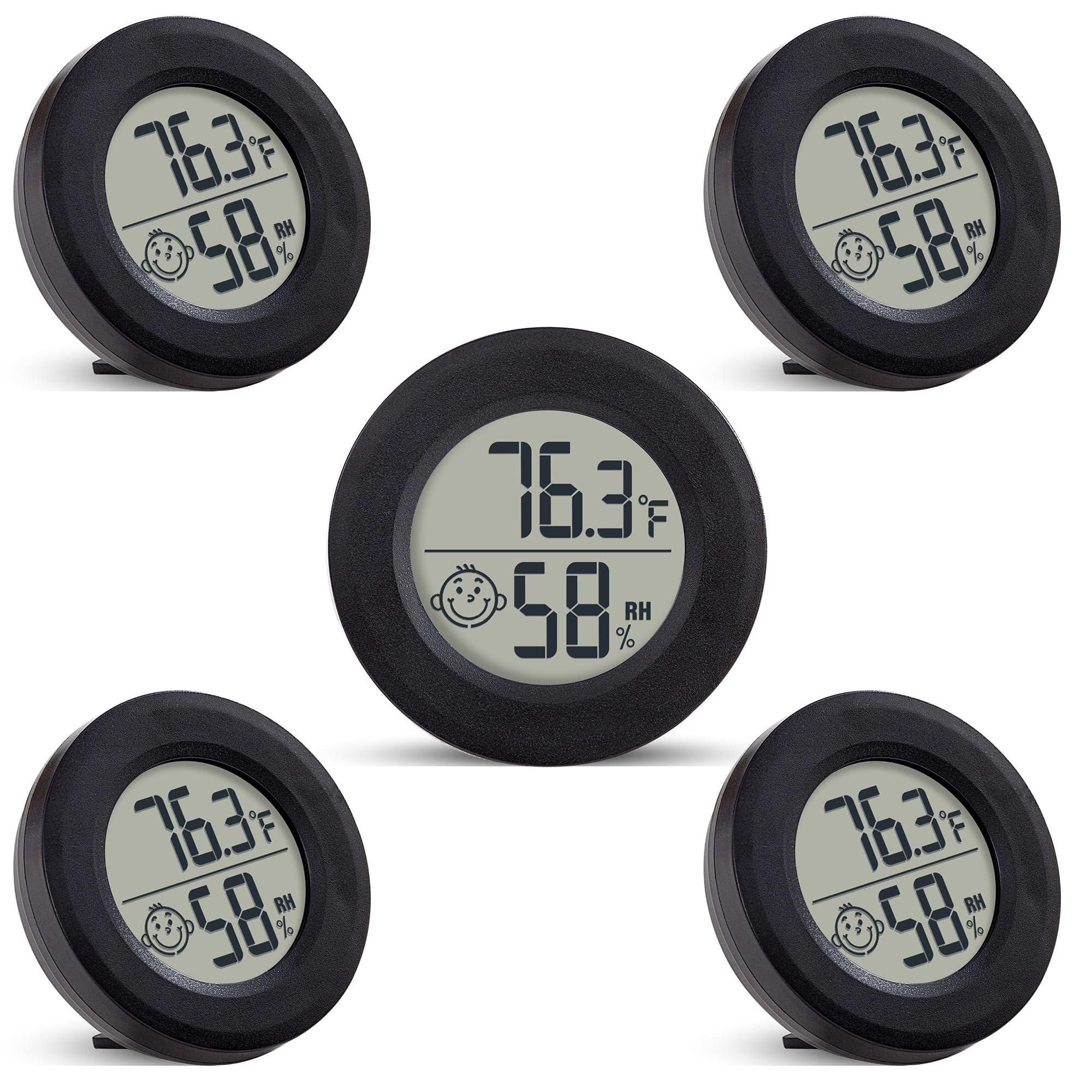 5 PCS Mini Small Digital Hygrometer,Gauge Meter Hygrometer with C/F Buttons and ON/Off,Indoor Humidity Gauge Monitor with Temperature Meter Sensor(Black) (Black-5PC)