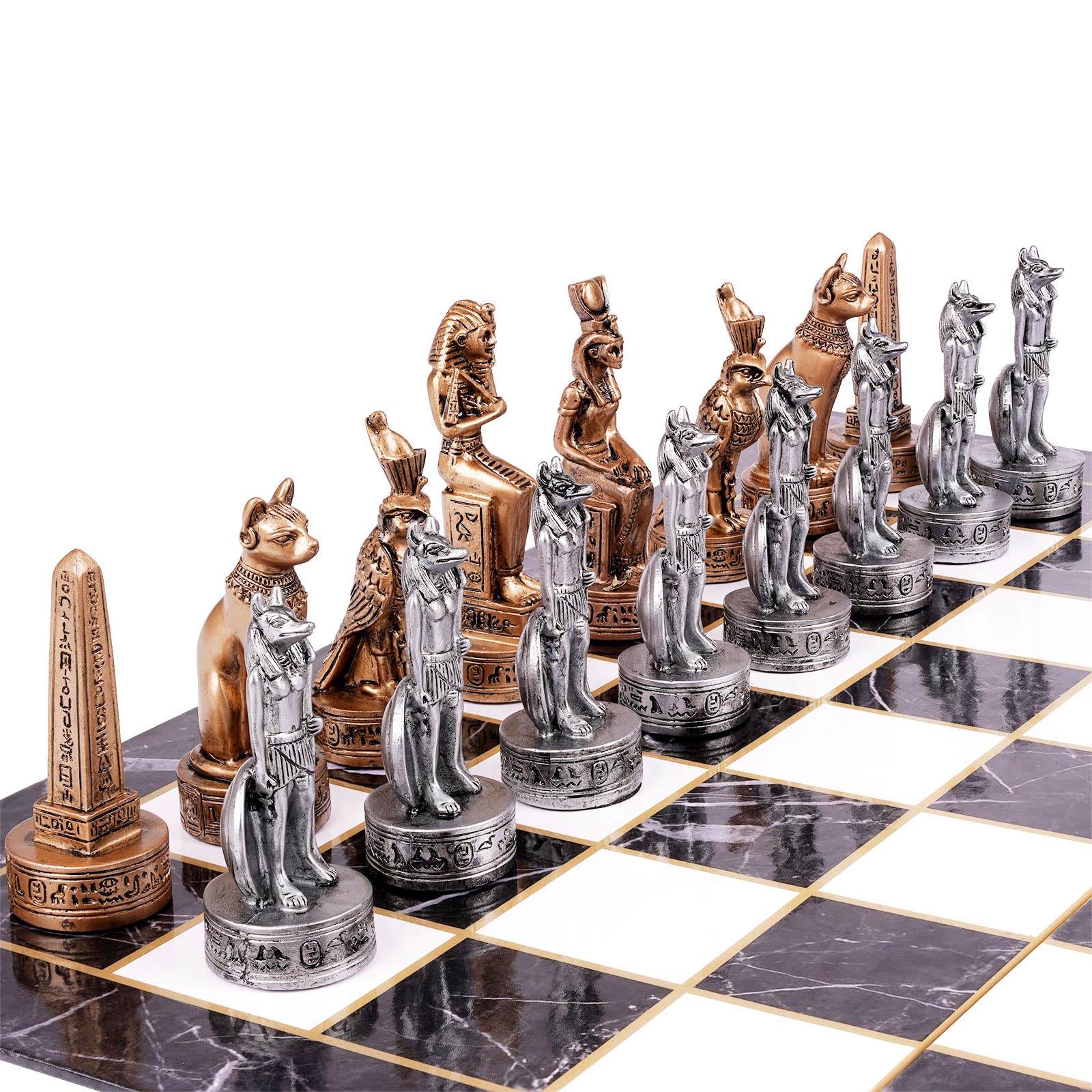 15" Figures Egyptian Style Chess Sets for Adults and Cardboard Chess Board Family Large Folding Chess Board Game 3D Resin Chess Pieces and Storage Slots, 2 Players