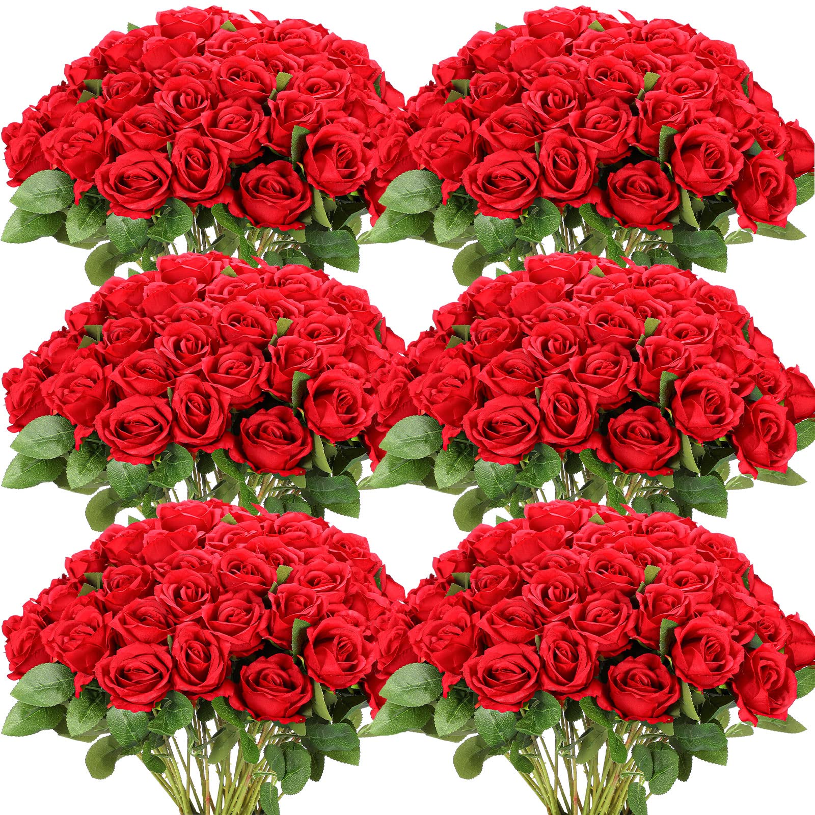 50 Pcs Artificial Rose Flower Realistic Silk Roses with Stem Bouquet of Flowers Plastic Flowers Real Looking Fake Roses for Home Wedding Centerpieces Party Decorations (Red)