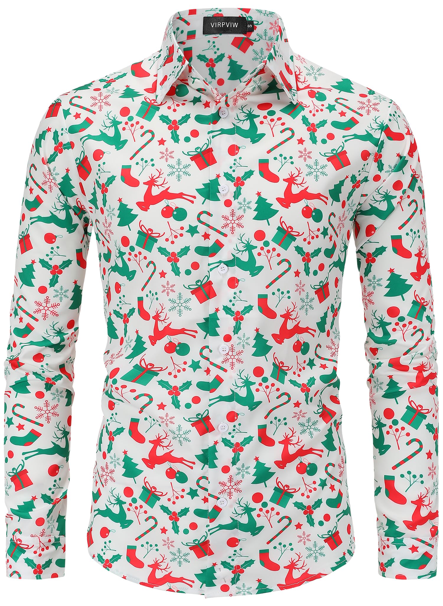 (Large) Virpviw Men's Christmas Shirt Santa Claus Long Sleeve Button Down Shirts Ugly Christmas Shirts for Men