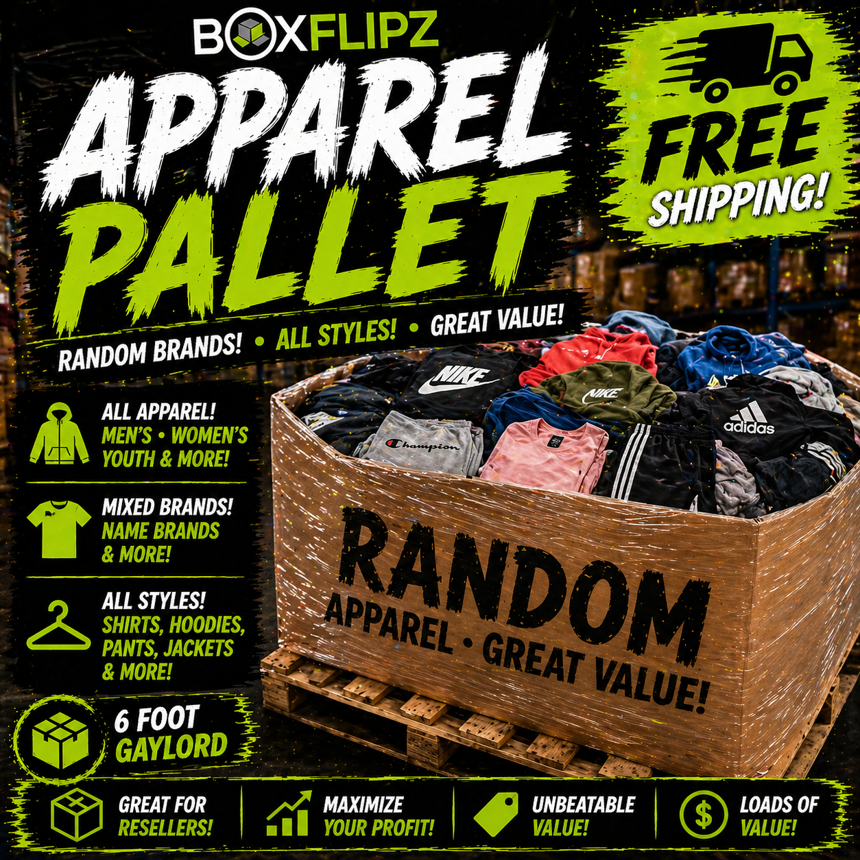 Blended brands - 500 unit apparel pallet - free LTL Shipping